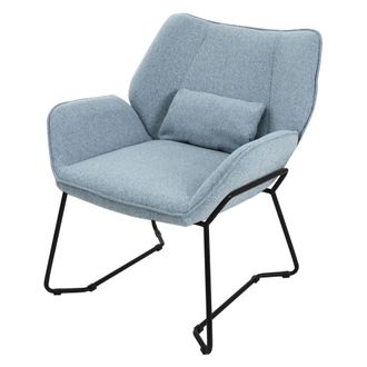 ML Design Sill&oacute;n De Sal&oacute;n, Azul Asiento Reclinable De Comedor Con Respaldo Extra&iacute;ble Y Reposabrazos Dise&ntilde;o Ergon&oacute;mico Mueble Tapizado Con Funda De Lino Y Coj&iacute;n 