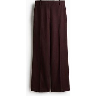 H&M Linen-blend Tailored Trousers in Dark Brown at Nordstrom, Size 10