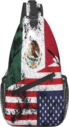 Generic Half Mexico American Flag Crossbody Bag Trendy Shoulder Bag Anti Theft Sling Backpack For Outdoors Men Shopping