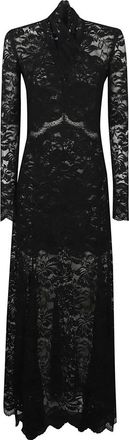 Paco Rabanne Maxi Dresses, female, Black, Size: S Long Sleeve Lace Turtleneck Dress
