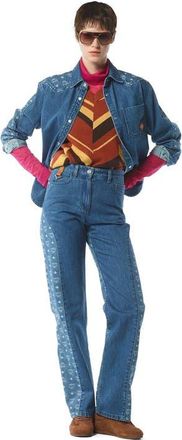 MCM Monogram Jacket in Denim Jacquard in Blue at Nordstrom, Size 40 Eu