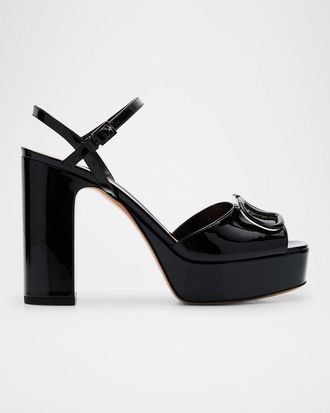 Valentino Garavani VLogo Medallion Glossy Platform Sandals