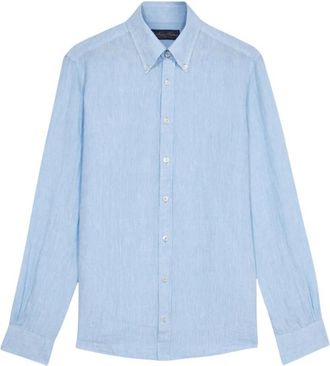 Brooks Brothers Lichtblauw Casual Overhemd met Knoopsluiting - Heren - Casual Overhemden - Blauw - 2XL - Linnen - Overhemden
