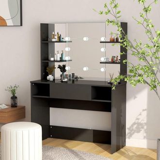 vidaXL Vidaxl - Tocador De Maquillaje Con Luces Led Mdf Negro 100x40x135 Cm