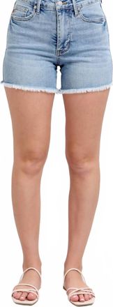 Judy Blue High Waist Tummy Control Light Destroy & Fray Hem Shorts In Blue