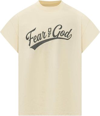 Fear of God Tops, Heren, Beige, M, Cut Off 90s Shirt