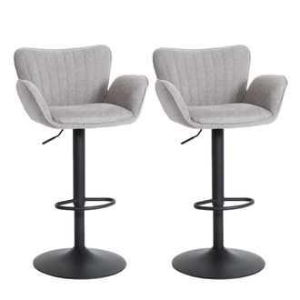 Hhg Hhg - Lote De 2 Taburetes De Bar 098, Taburete De Bar, Con Reposabrazos Reposapi&eacute;s Giratorio Tela/textil Hierro Mvg, Gris Claro Pie Negro