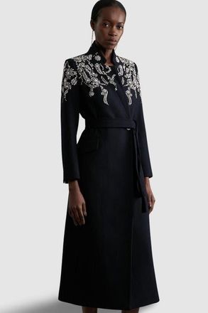 Karen Millen Tailored Wool Double Breasted Midi Coat in Black at Nordstrom, Size 4
