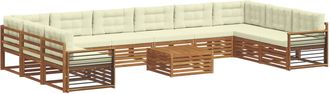 vidaXL Juegos De Sof&aacute;s 11 Uds. Natural Y Crema Madera De Acacia S&oacute;lida Vidaxl