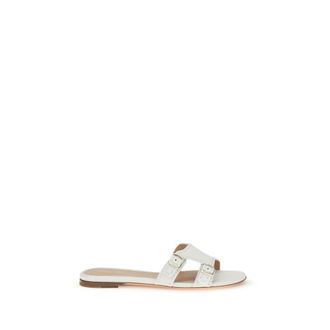 Santoni White Calf Leather Bos Taurus Flat Womens Sandals