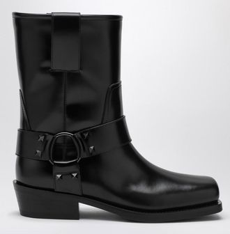 Valentino Garavani Black leather Biker Rockstud low boot
