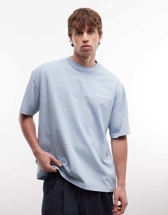 AllSaints Underground - T-shirt blu chiaro con logo e stampa sul retro