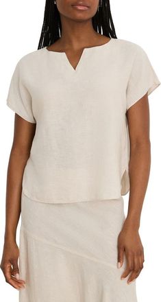Nic+Zoe Rumba Linen Blend Split Neck Top in Neutral Mix at Nordstrom, Size Xx-Large