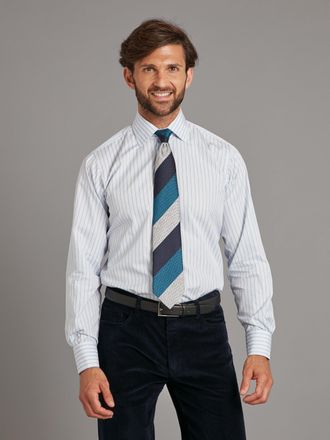 Oliver Brown City Shirt Poplin - Blue White Stripe