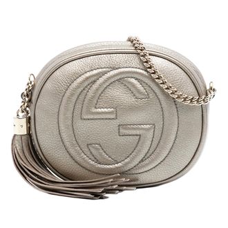 Gucci Tweedekans Mini Metallic Geweven Kalfsleren Soho Ketting Crossbody
