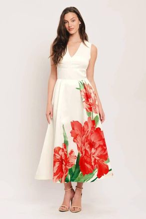 Flying Tomato Scarlet Garden Midi Dress In Ivory