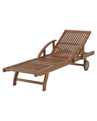 Alaterre Furniture Caspian Eucalyptus Wood Outdoor Lounge Chair With Arms & Adjustable Leg Rest