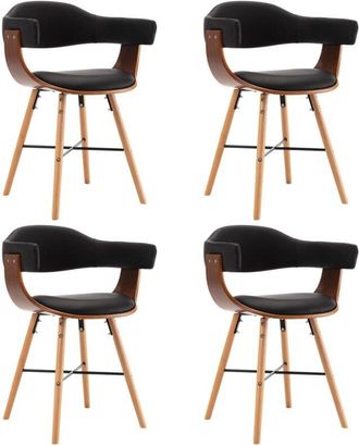 vidaXL Vidaxl - Sillas De Comedor 4 Uds Cuero Sint&eacute;tico Y Madera Curvada Negro
