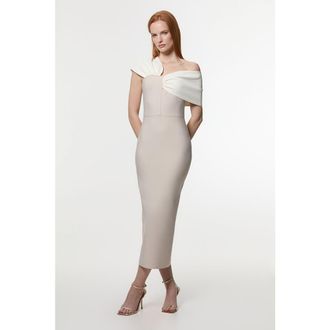 Karen Millen Asymmetric Strap Knit Midi Dress in Neutral at Nordstrom, Size 6