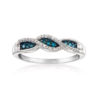 Ross-Simons White and Blue Diamond Twisted Ring in Sterling Silver