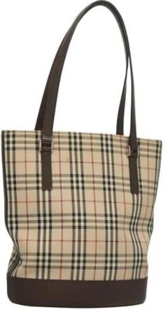 Burberry Tweedehands Canvas handtassen - Dames - Vintage Shopper - Beige - ONE Size - Leer - Vintage