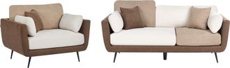 Beliani Conjunto De Sala De Estar Sof&aacute; Tapizado De 4 Plazas Con Reposabrazos Y Sill&oacute;n Patas Macizas Cojines Adicionales Marr&oacute;n Bolga