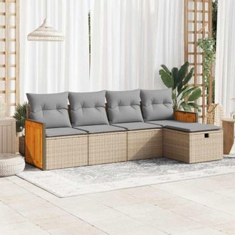 vidaXL Vidaxl - Juego De Sof&aacute;s Jard&iacute;n Con Cojines 5 Pzas Rat&aacute;n Sint&eacute;tico Beige