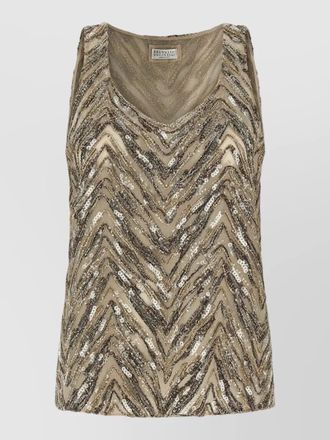 Brunello Cucinelli chevron sequin scoop neck sleeveless top