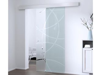 Vente-Unique Puerta corredera con aplique HEIDI - Altura 205 x Ancho 93 cm - Cristal templado