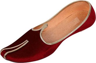 Generic Mens Wedding Jutti Groom Handcrafted Mojari US Size 7-12 Maroon Velvet Khussa, Maroon, 7 UK