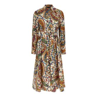Etro Kleedjes, Dames, Veelkleurig, XS, Katoen, Midi-overhemdjurk met lange mouwen