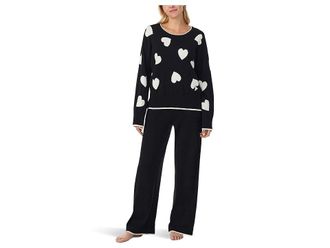 Kate Spade New York Long Sleeve Sweater Knit Pullover Pj Set Womens Pajama Sets Scatttered Hearts : MD, Cotton/Nylon