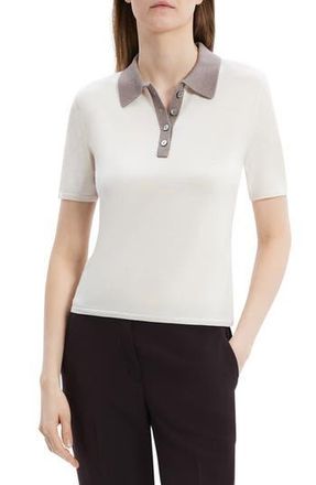 Theory Contrast Wool Blend Polo Sweater in Ivory/Cinder at Nordstrom Rack, Size Petite