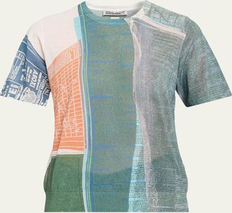 Jason Wu Short-Sleeve Knit Top with Platter Artwork by Robert Rauschenberg