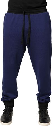 Dolce & Gabbana Blue Cotton Mid Waist Jogger Trousers Mens Pants