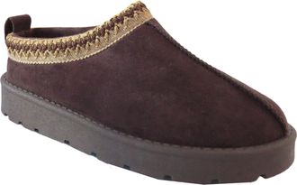 Generic Ladies Faux Suede Aztec Embroidered Mules, Hard Sole, Faux Fur Lining (Chocolate, UK Footwear Size System, Adult, Women, Numeric, Medium, 8)