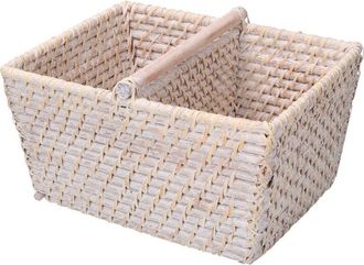 Vacchetti Vacchetti - Cesta De Almacenamiento Rectangular De Mimbre Del Algarve Blanco Cm26x21h15
