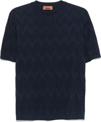 Missoni T-shirt in maglia con motivo a zigzag - Blu