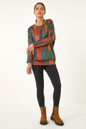 Roman Patchwork Print Drop Shoulder Stretch Top