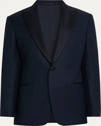 Giorgio Armani Mens Micro Geometric Satin Peak Lapel Tuxedo