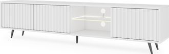Selsey Selsey - Bello - Mueble De Tv - Blanco Con Frentes De Listones Y Patas De Metal Negro - Led - 140 Cm
