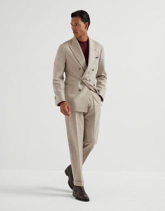 Brunello Cucinelli Mens Beige Double Breasted Wool Suit, Size 54