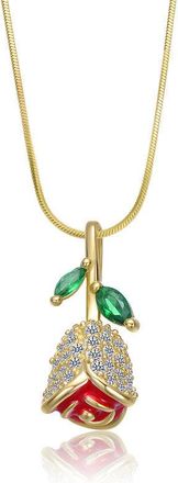 Rachel Glauber Eternal Bloom 14K Gold Plated Rose Pendant Necklace