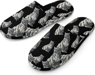 Generic Snowy Leopard Mens Cozy Memory Foam Slippers Warm Cotton House Shoes Comfy Slipper for Indoor Outdoor