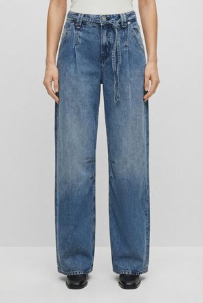 Boss Orange by Hugo Boss Weite Jeans BOSS ORANGE PLEATED BARREL 1.0 Premium Damenmode, Damen, Gr. 26, L&auml;nge 30, medium blau 422, Denim/Jeans, Obermaterial: 61% Baumwolle, 39% 