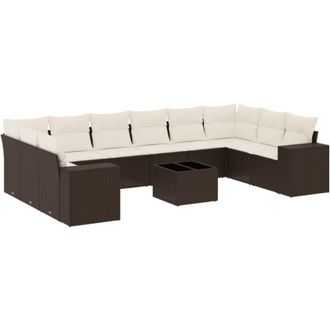 vidaXL Set De Sof&aacute;s De Jard&iacute;n 11 Pzas Cojines Rat&aacute;n Sint&eacute;tico Marr&oacute;n Vidaxl