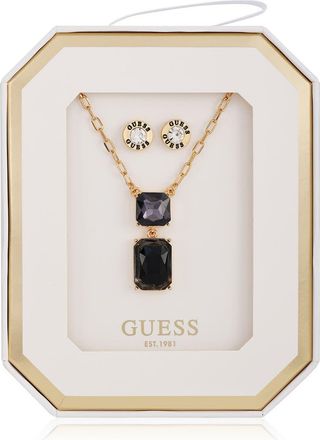 Guess Pendant Necklace & Stud Earrings Set in Gold/black at Nordstrom Rack