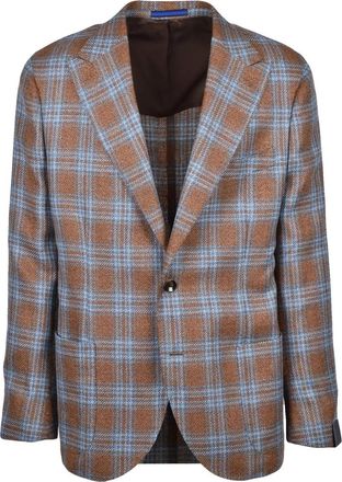 Magenta Homme Brown Light Blue Plaid Wool-Blend Blazer