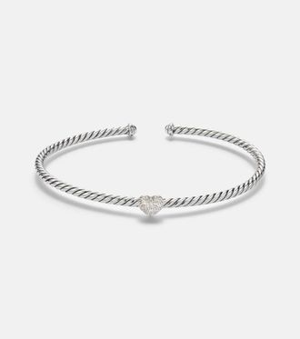 David Yurman Pulsera Cable Flex Heart Micro de plata de ley con diamantes