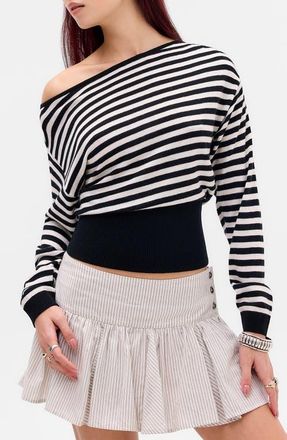 BDG Bailey Off the Shoulder Striped Sweater in Black And White at Nordstrom, Size X-Large